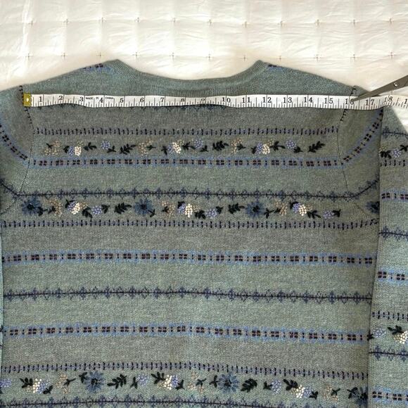 VTG Talbots 100% Wool Embroidered Cardigan Women's Petite M | Sage Green | EUC - Picture 8 of 10